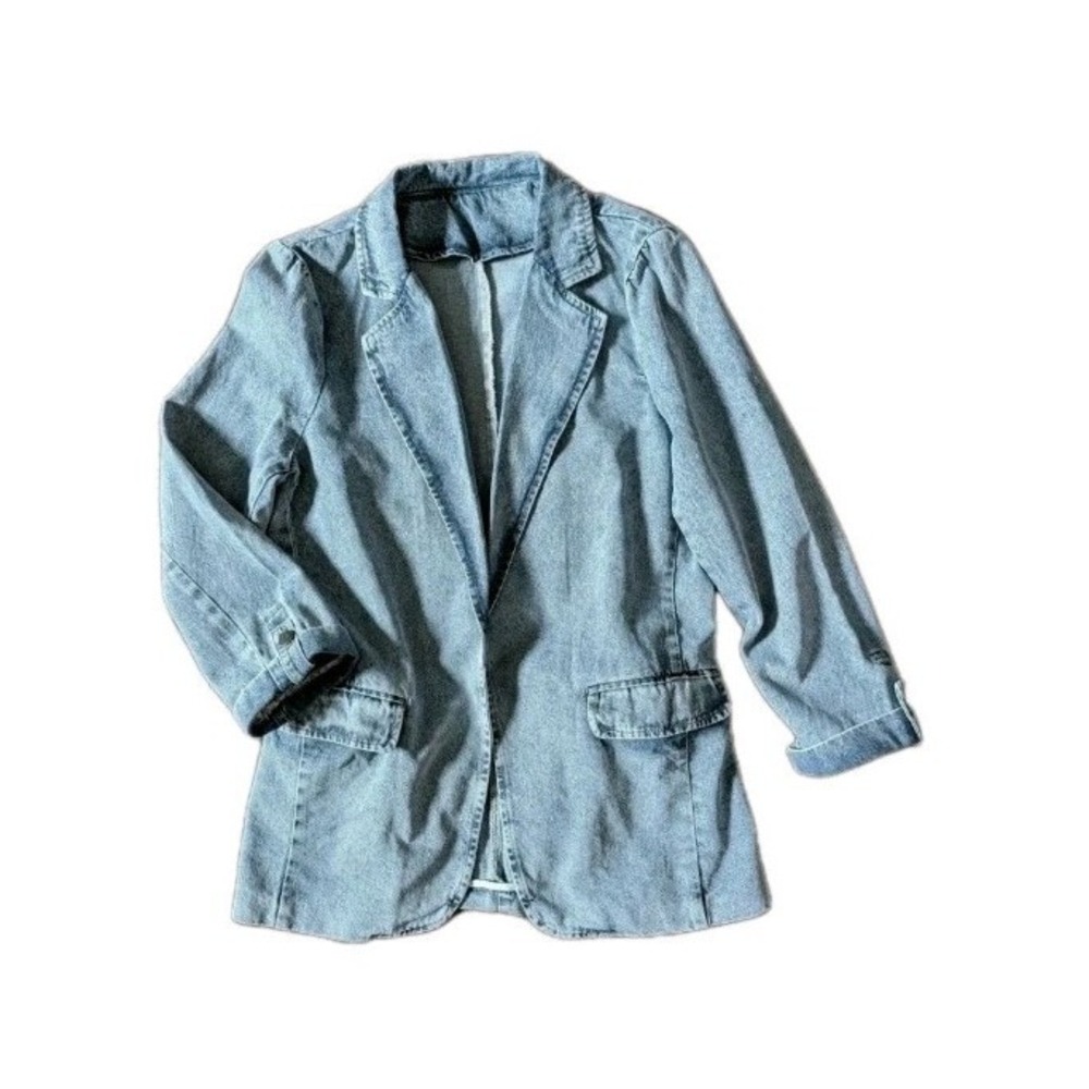 Womens Denim‎ Blazer Jacket Medium Retro Festival Country 90s Y2K Open Pockets